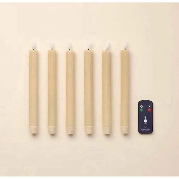6pk Ribbed Flameless LED Taper Candles Honey - Hearth & Hand with Magnolia RARE - Picture 1 of 5